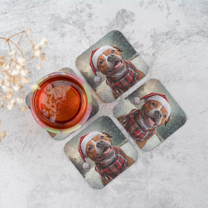 Snowy Christmas Staffordshire Bull Terrier Coasters