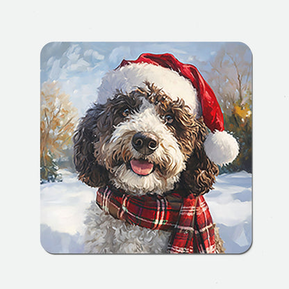 Snowy Christmas Spanish Water Dog Coasters