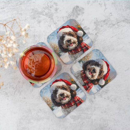 Snowy Christmas Spanish Water Dog Coasters