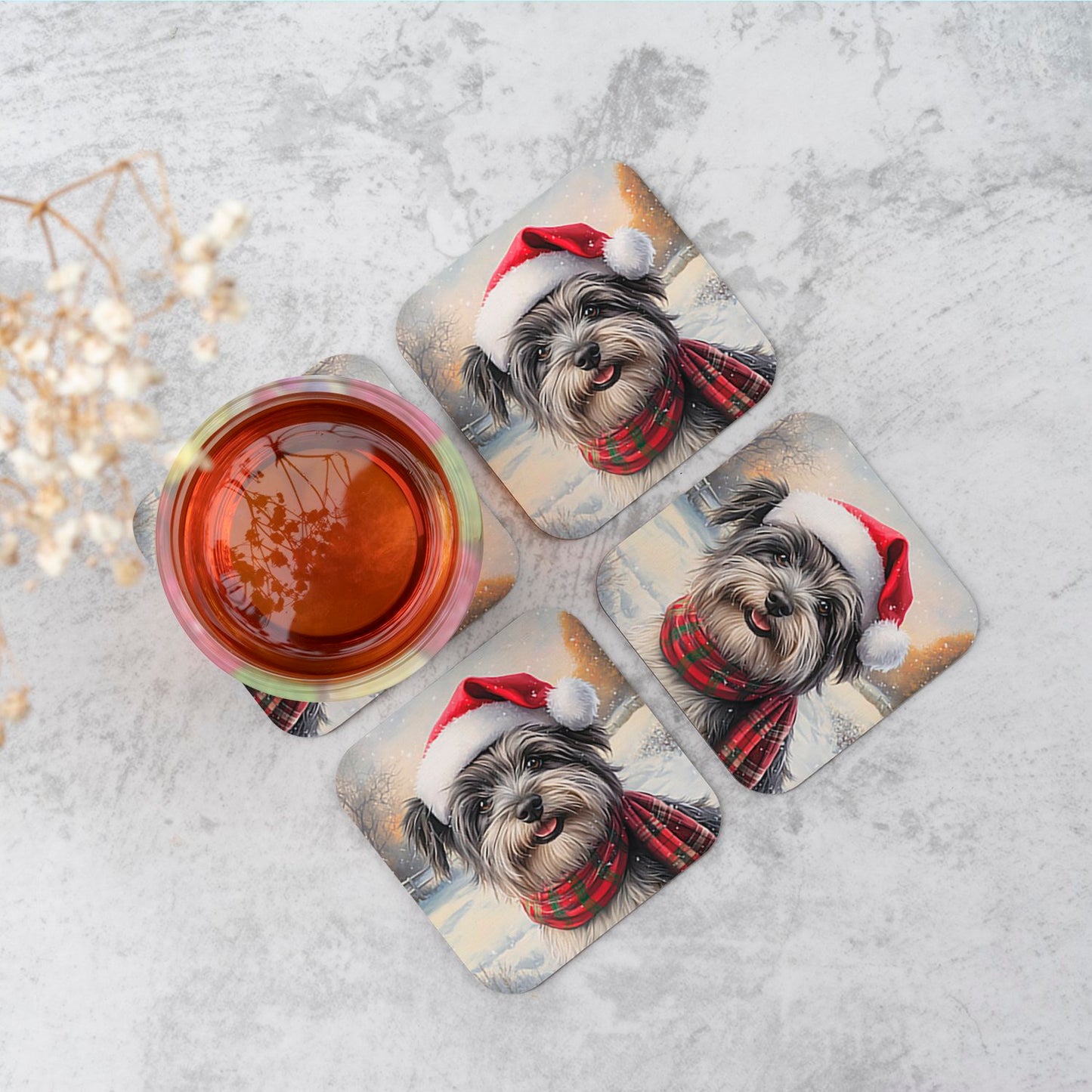 Snowy Christmas Skye Terrier Coasters