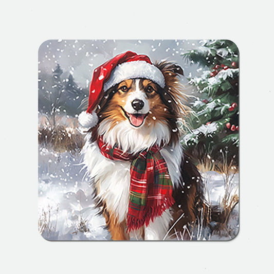 Snowy Christmas Shetland Sheepdog Coasters