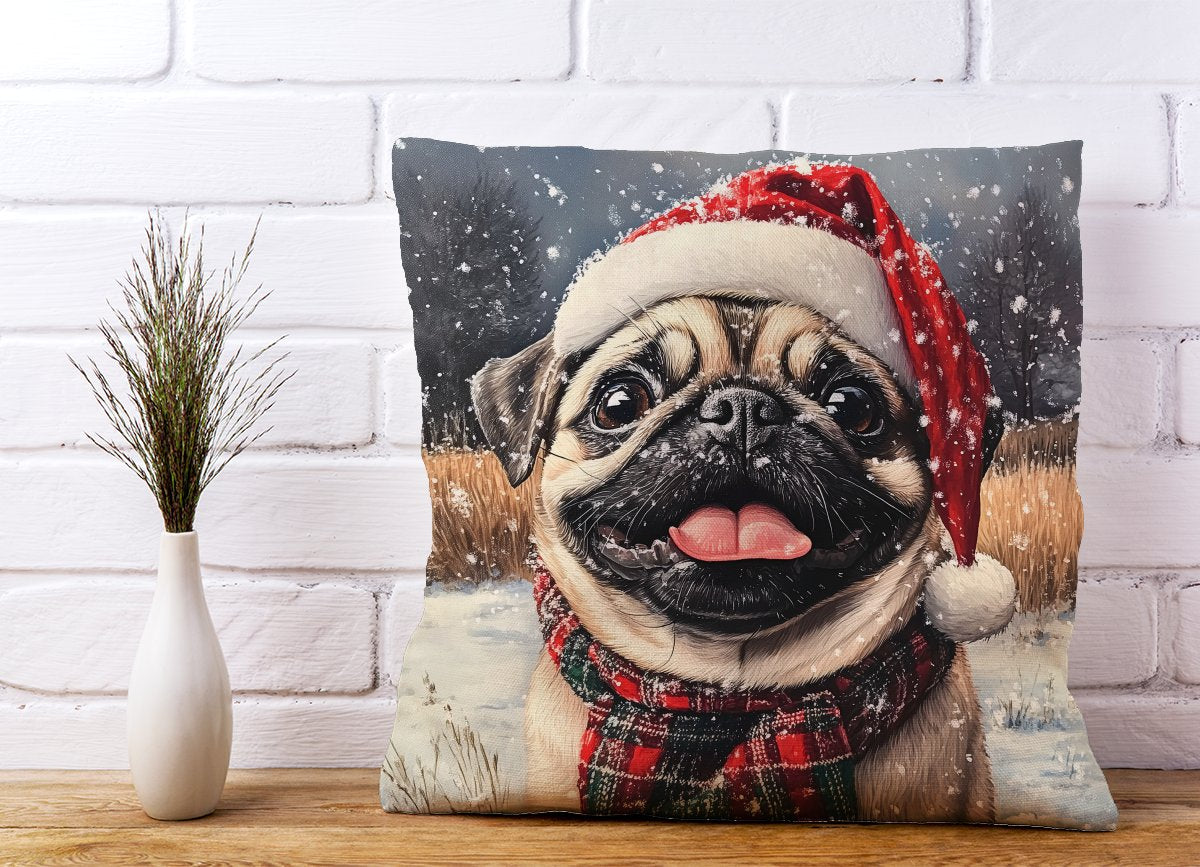 Christmas Pug Cushion Warren Reed Designer