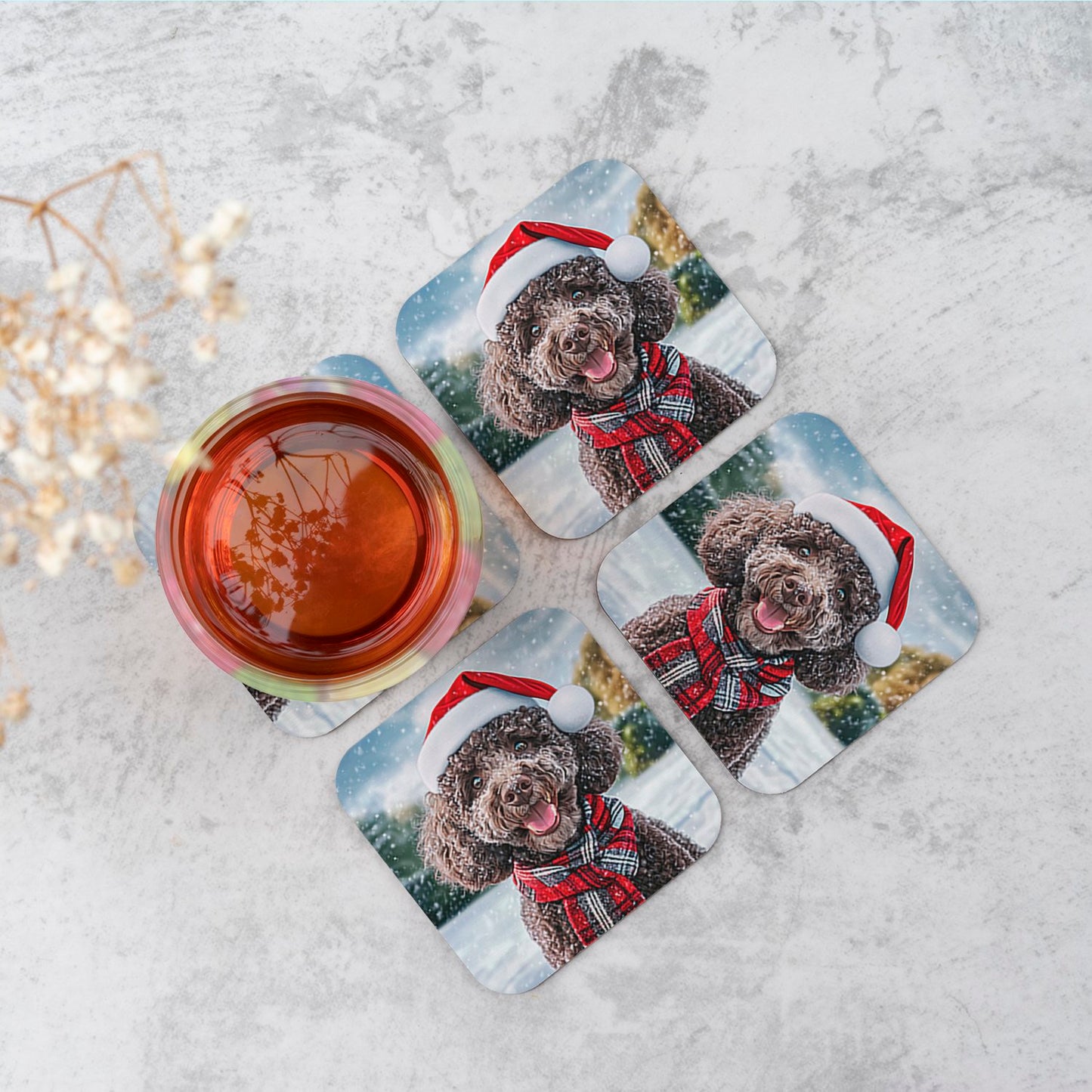 Snowy Christmas Poodle Coasters