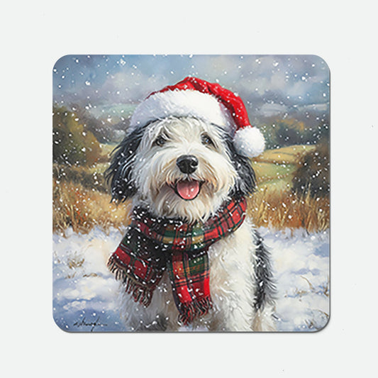 Snowy Christmas Old English Sheepdog Coasters