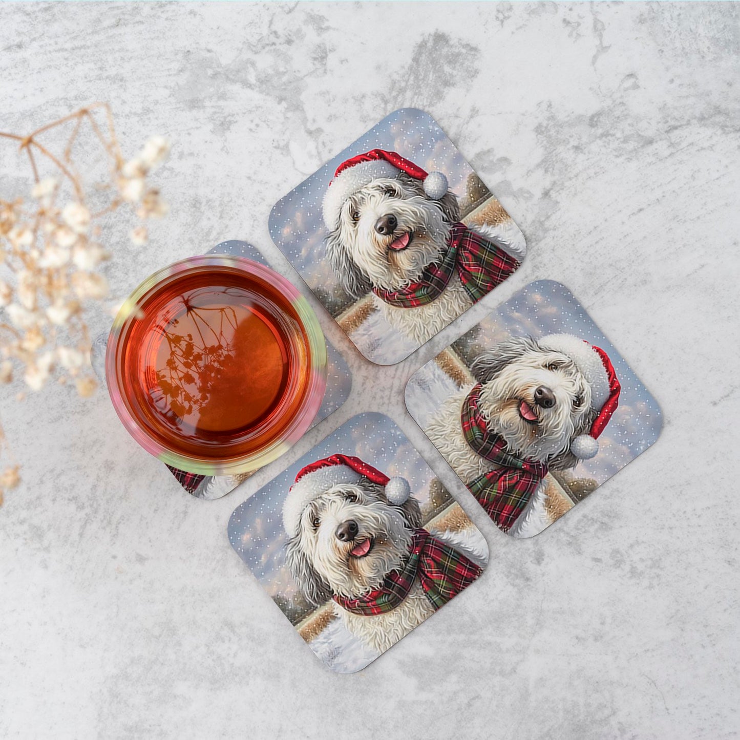 Christmas Old English Sheepdog Coasters