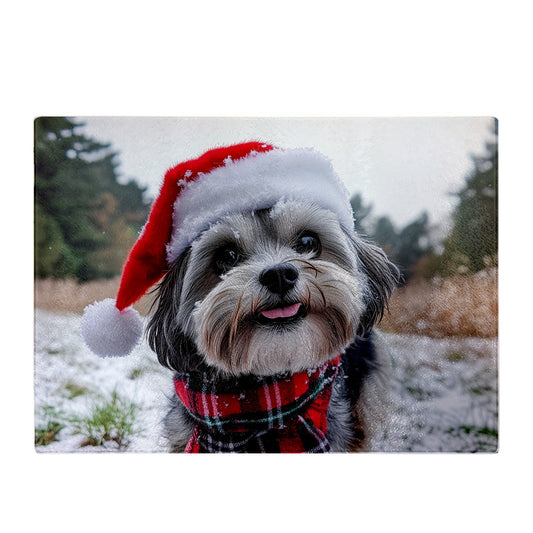 Christmas Lhasa Apso Glass Chopping Board