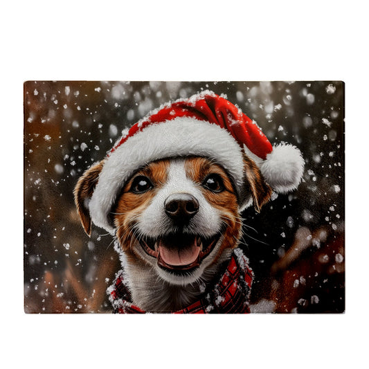 Snowy Christmas Jack Russell Glass Chopping Board