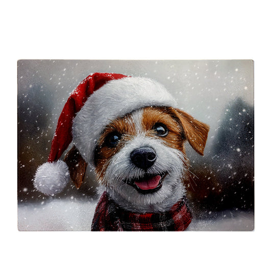 Christmas Jack Russell Glass Chopping Board