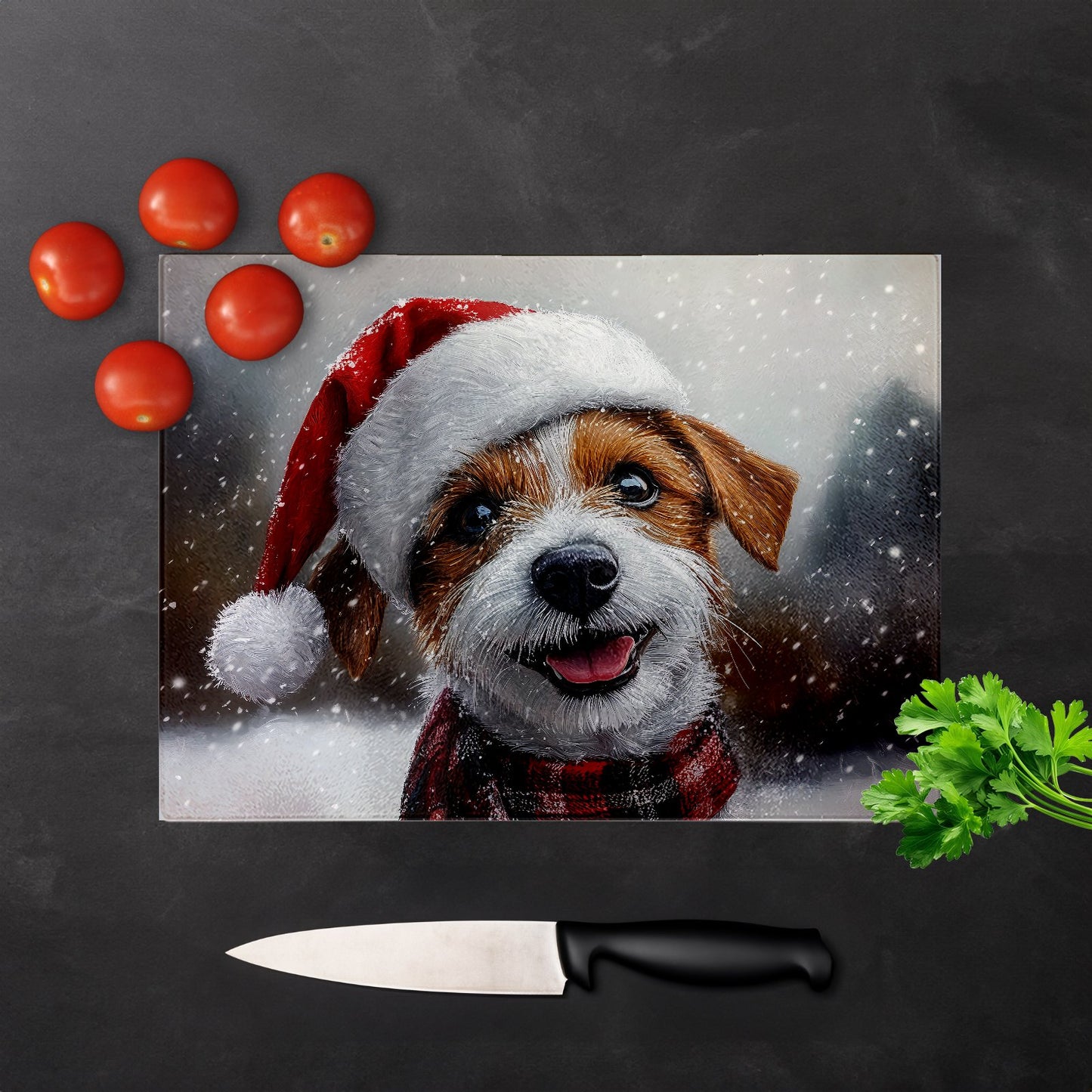 Christmas Jack Russell Glass Chopping Board