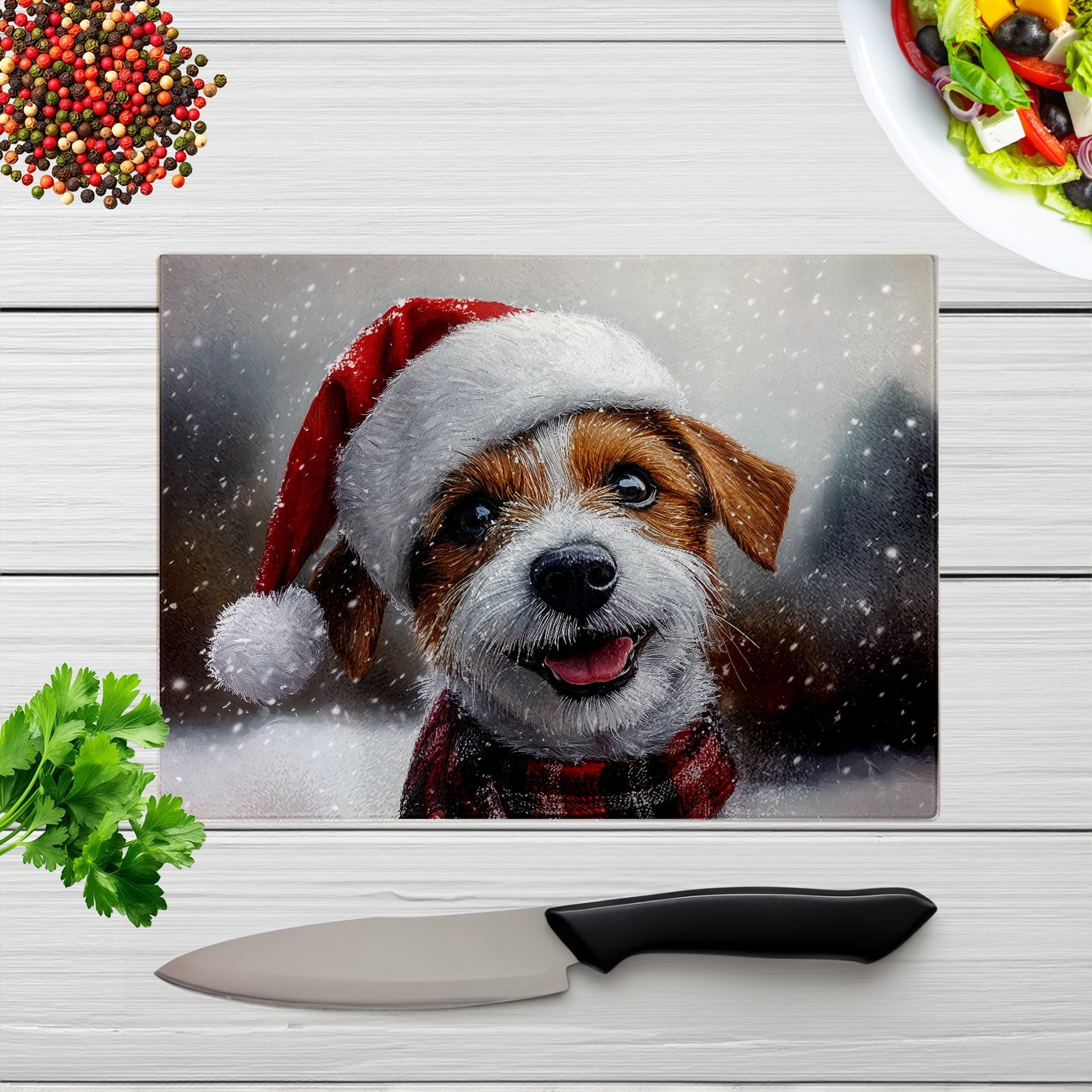 Christmas Jack Russell Glass Chopping Board