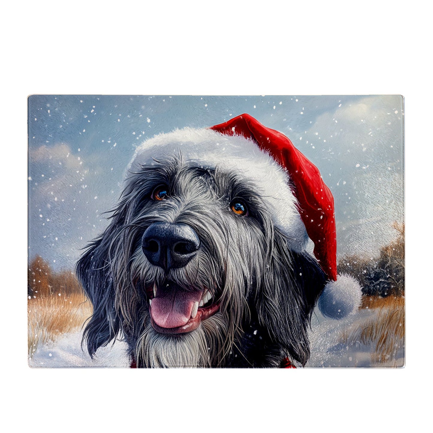 Christmas Irish Wolfhound Glass Chopping Board