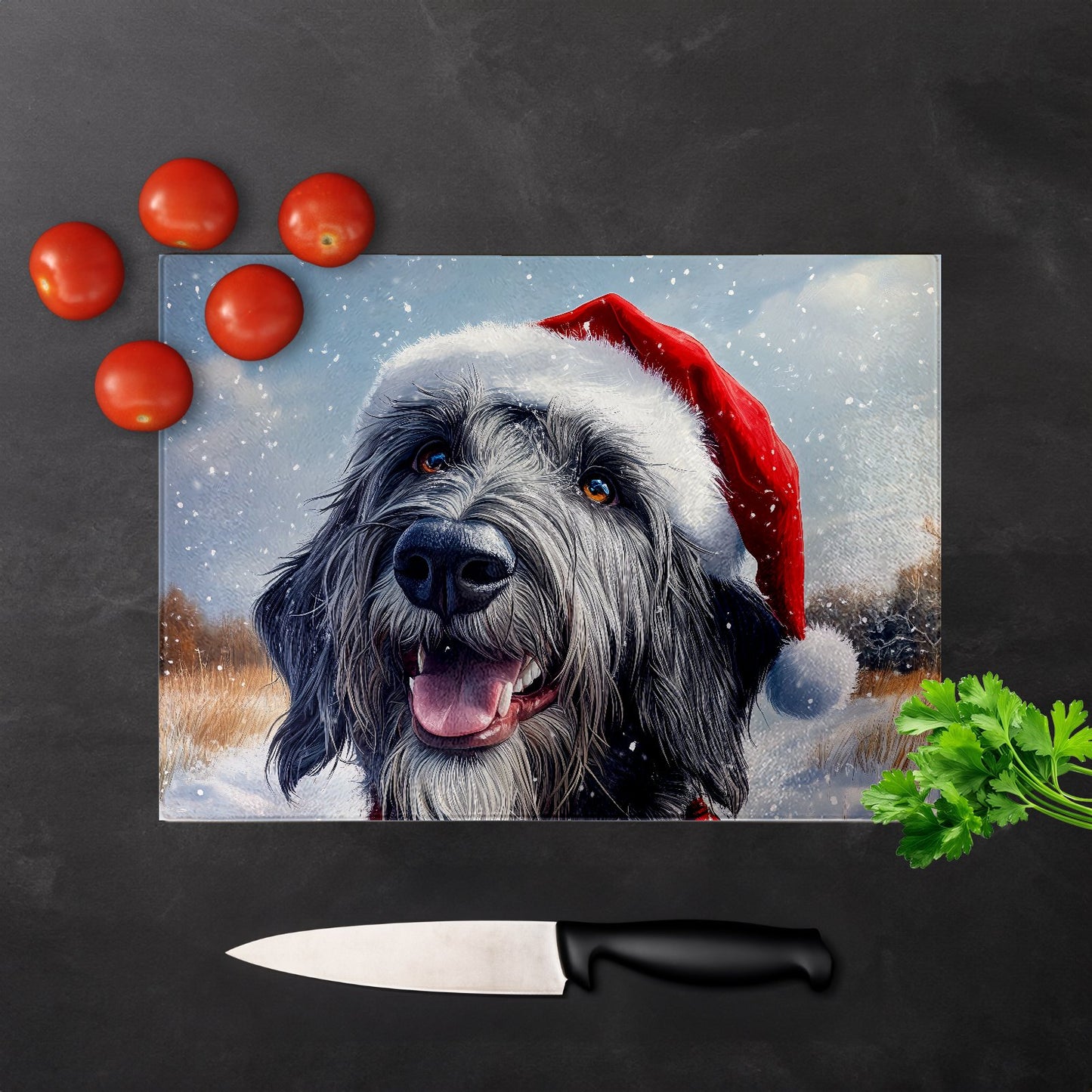 Christmas Irish Wolfhound Glass Chopping Board