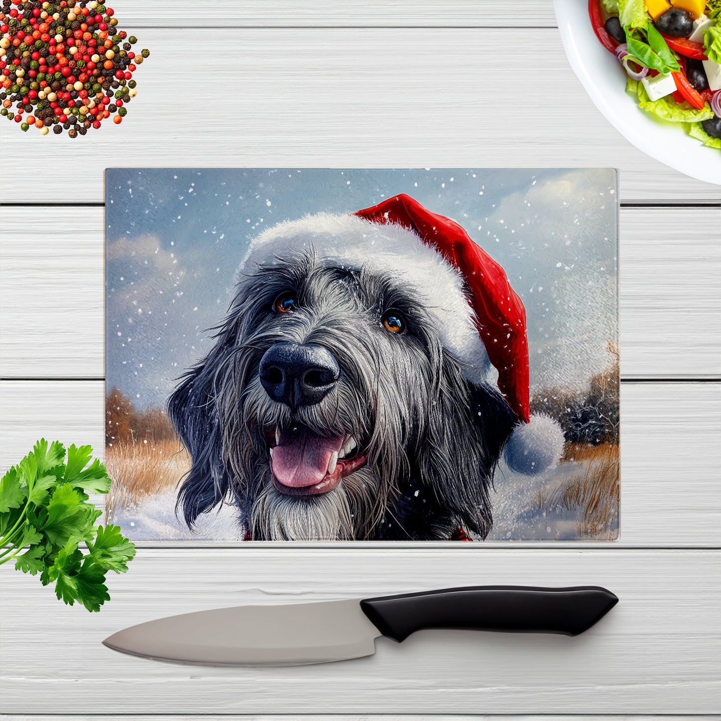 Christmas Irish Wolfhound Glass Chopping Board