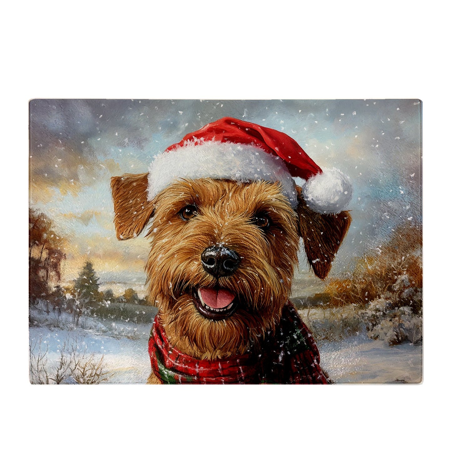 Snowy Christmas Irish Terrier Glass Chopping Board