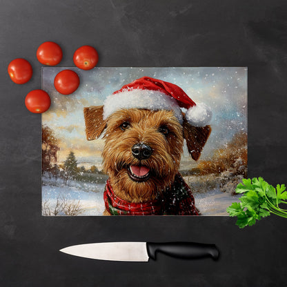 Snowy Christmas Irish Terrier Glass Chopping Board