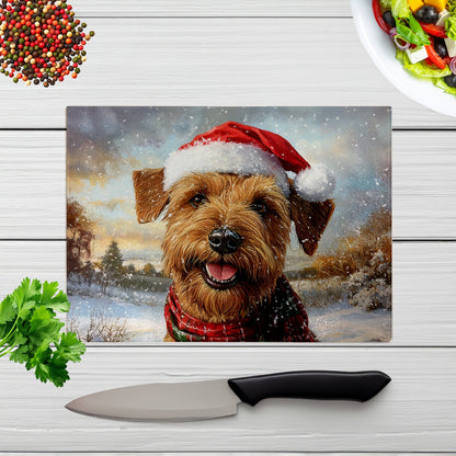 Snowy Christmas Irish Terrier Glass Chopping Board