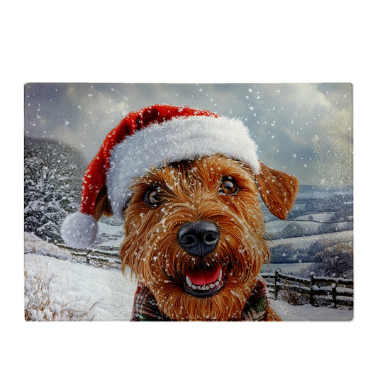 Christmas Irish Terrier Glass Chopping Board