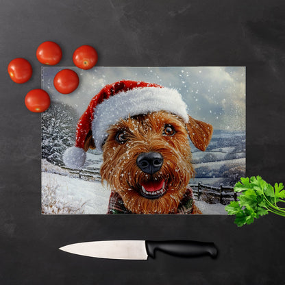 Christmas Irish Terrier Glass Chopping Board