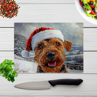 Christmas Irish Terrier Glass Chopping Board