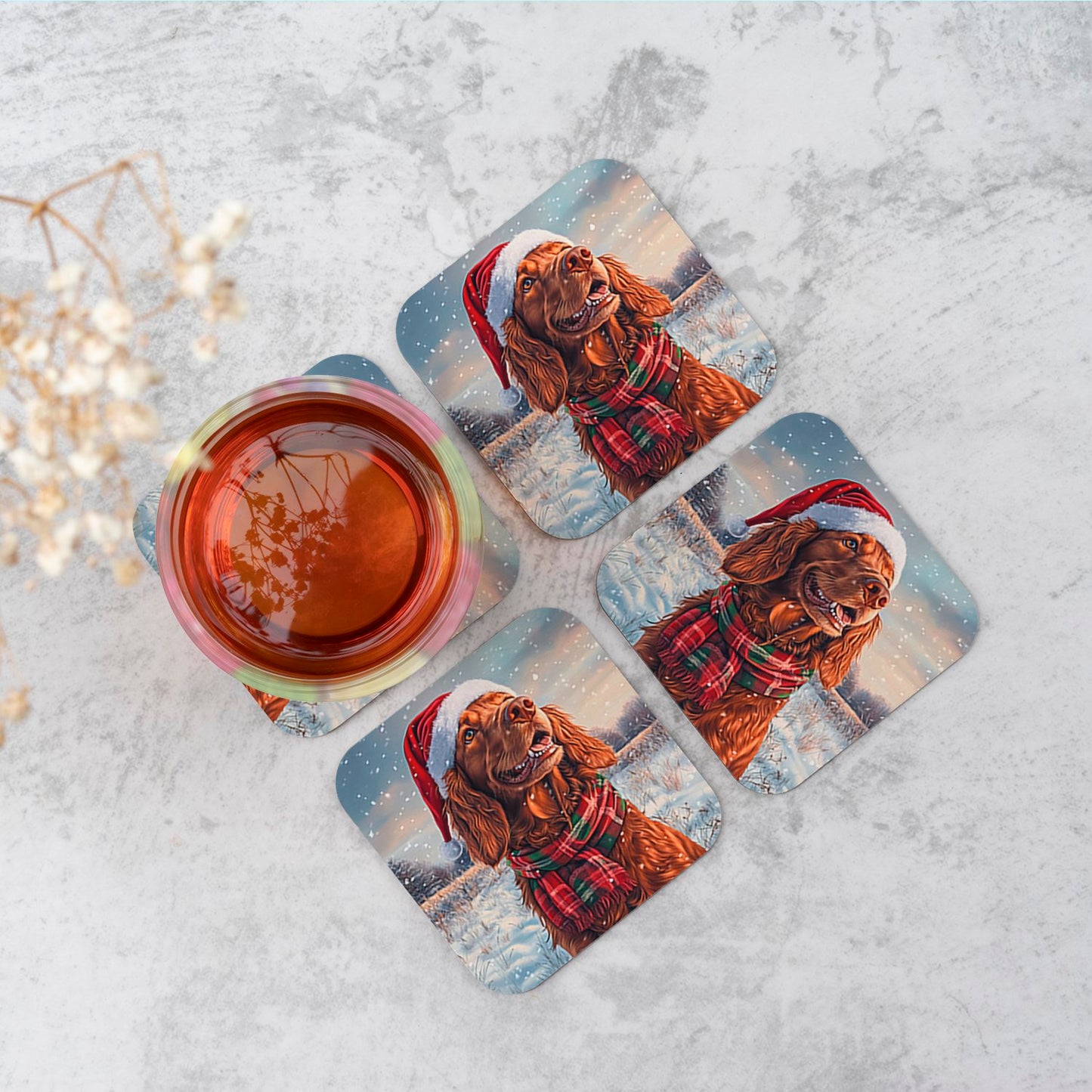 Snowy Christmas Irish Setter Coasters