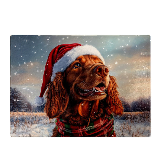 Snowy Christmas Irish Setter Glass Chopping Board