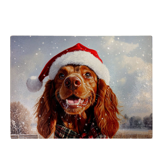 Christmas Irish Setter Glass Chopping Board