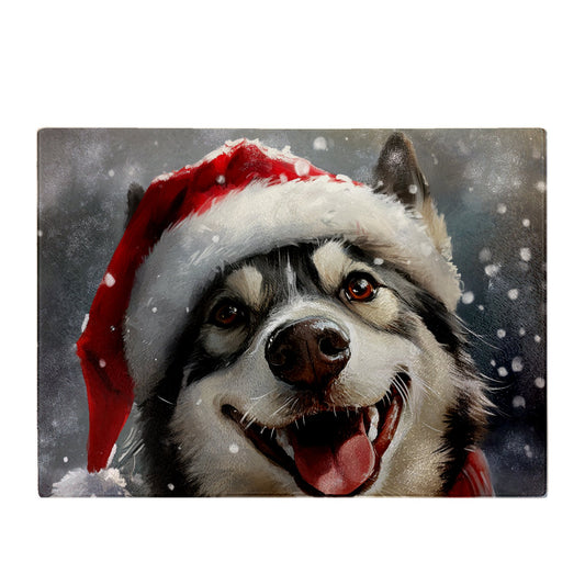 Christmas Husky Glass Chopping Board