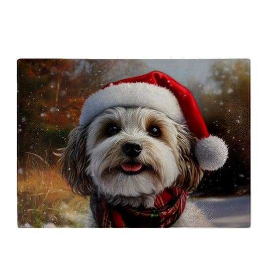 Christmas Havanese Glass Chopping Board