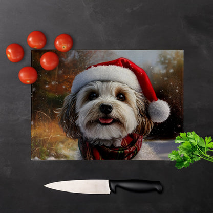 Christmas Havanese Glass Chopping Board