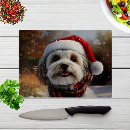 Christmas Havanese Glass Chopping Board