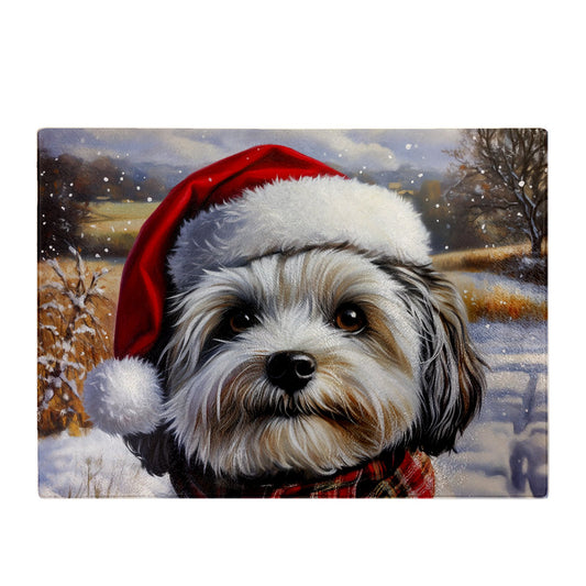 Snowy Christmas Havanese Glass Chopping Board