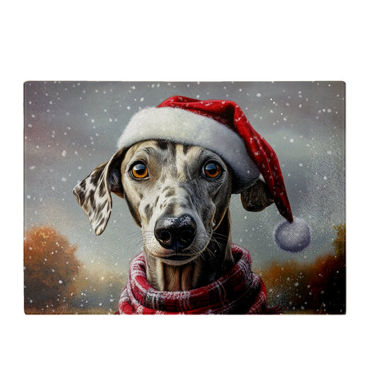 Snowy Christmas Greyhound Glass Chopping Board