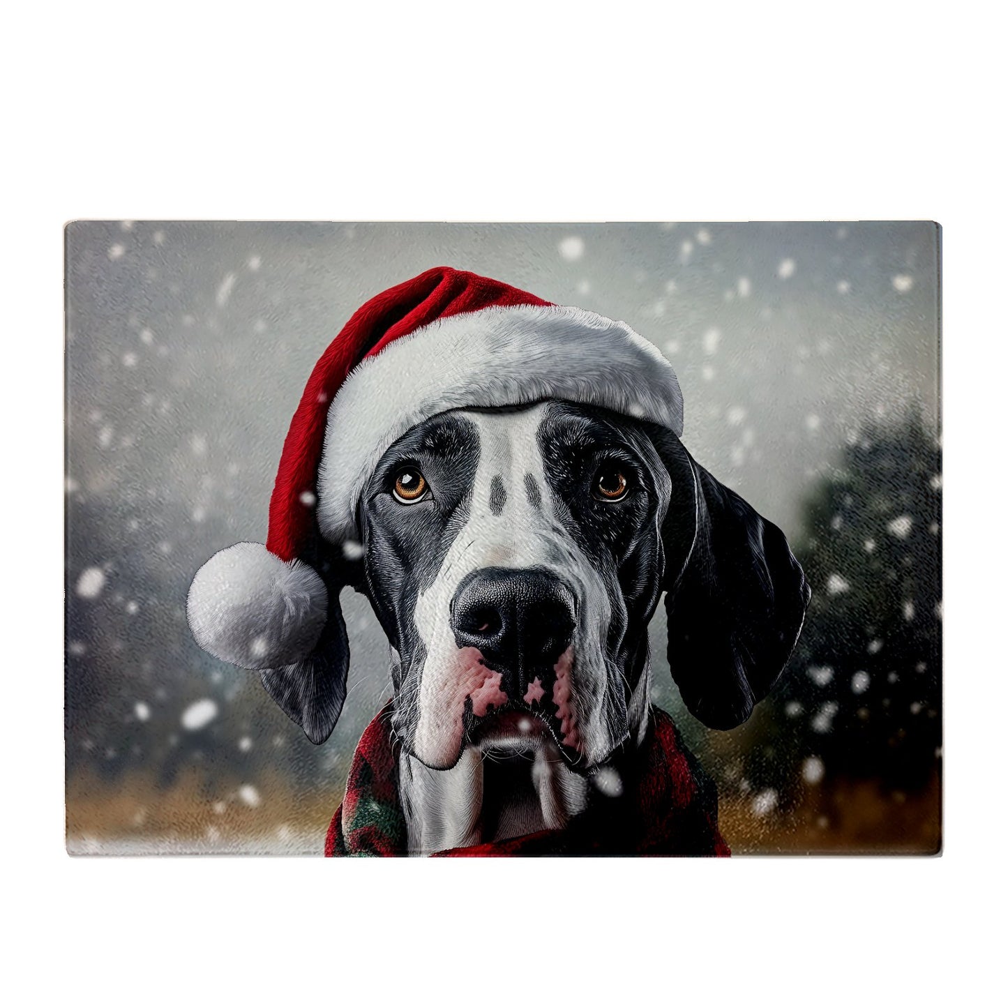 Snowy Christmas Great Dane Glass Chopping Board