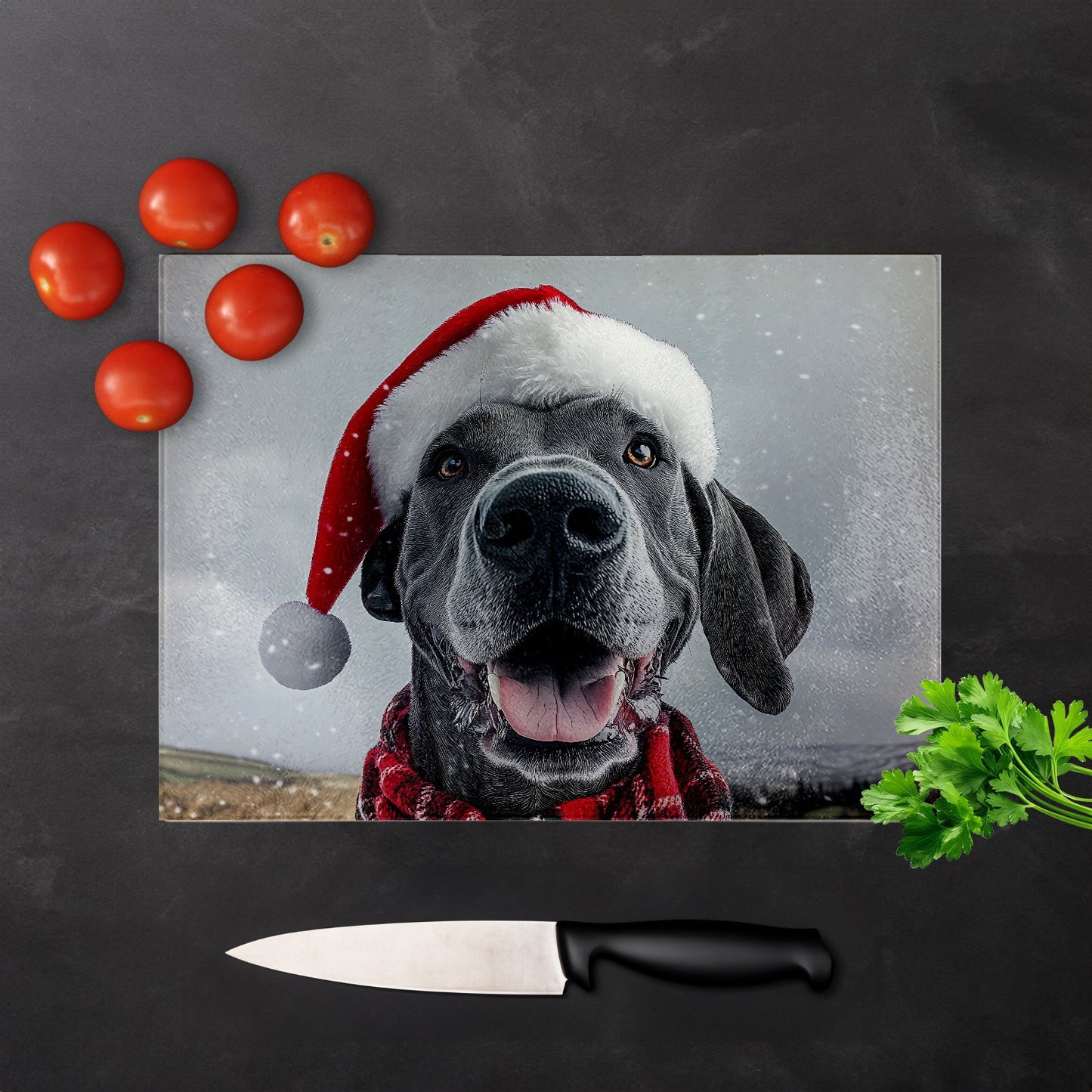 Christmas Great Dane Glass Chopping Board