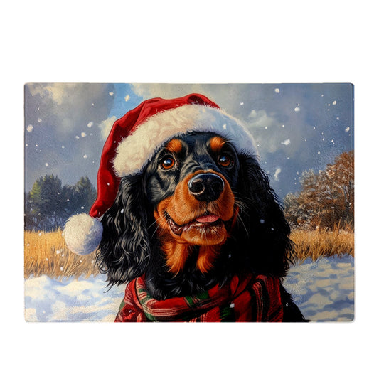 Snowy Christmas Gordon Setter Glass Chopping Board