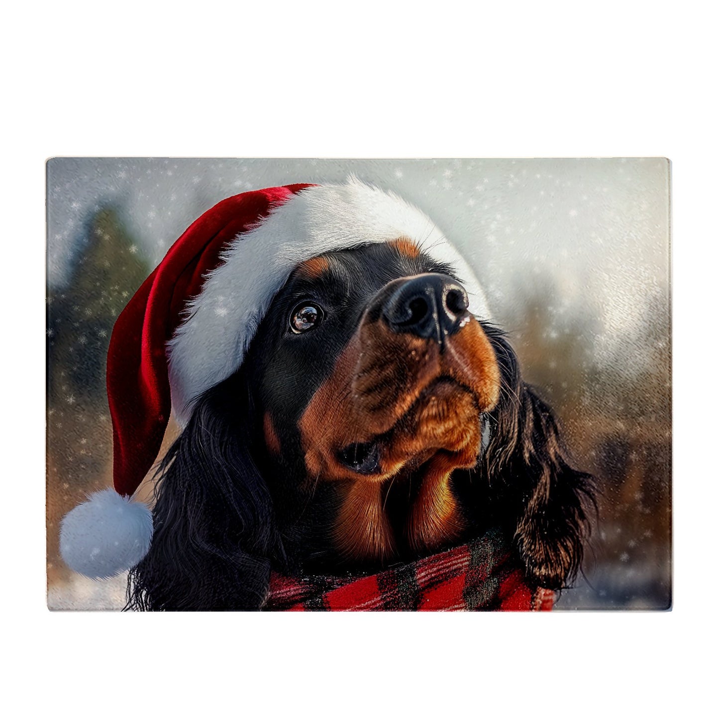 Christmas Gordon Setter Glass Chopping Board