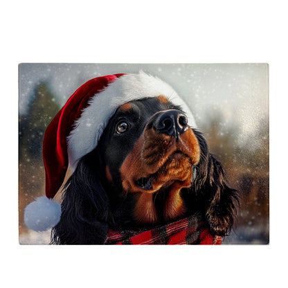 Christmas Gordon Setter Glass Chopping Board