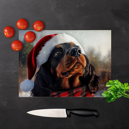 Christmas Gordon Setter Glass Chopping Board