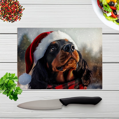 Christmas Gordon Setter Glass Chopping Board