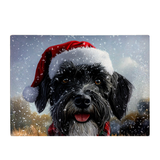 Snowy Christmas Giant Schnauzer Glass Chopping Board