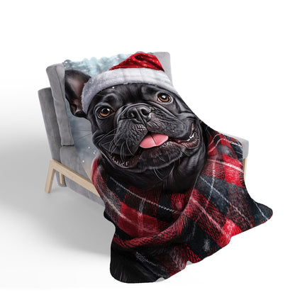 Snowy Christmas French Bulldog Sherpa Blanket