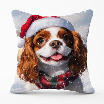 Snowy Christmas Cavalier King Charles Spaniel Cushion