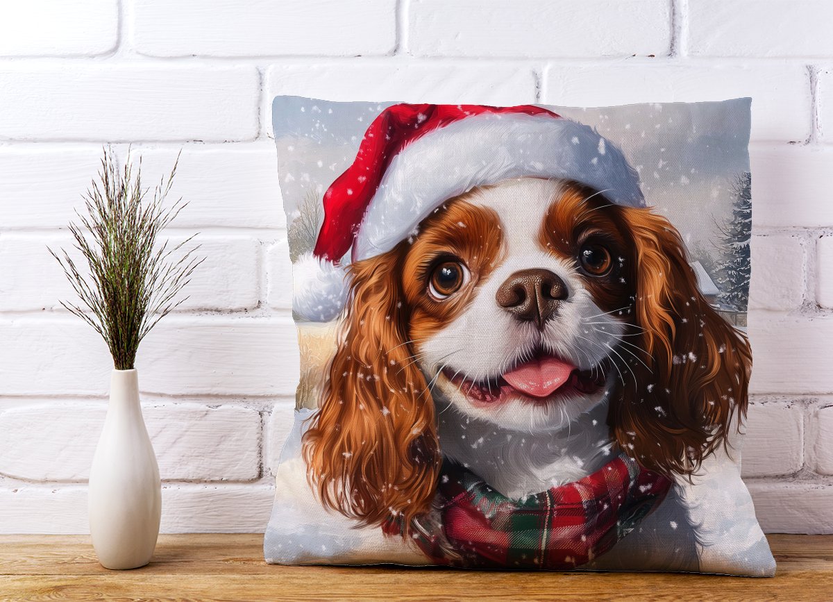 Snowy Christmas Cavalier King Charles Spaniel Cushion