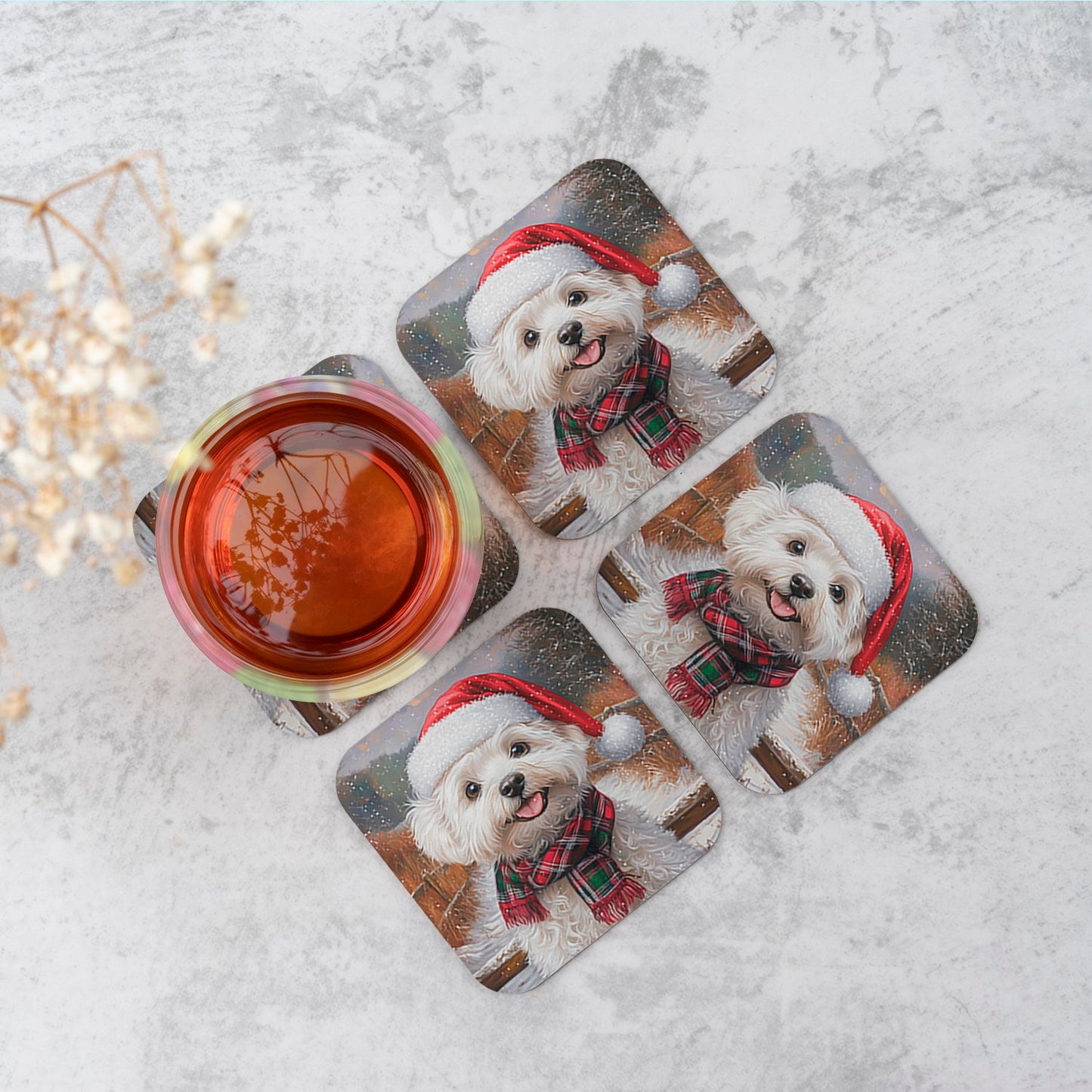 Snowy Christmas Bischon Frise Coasters