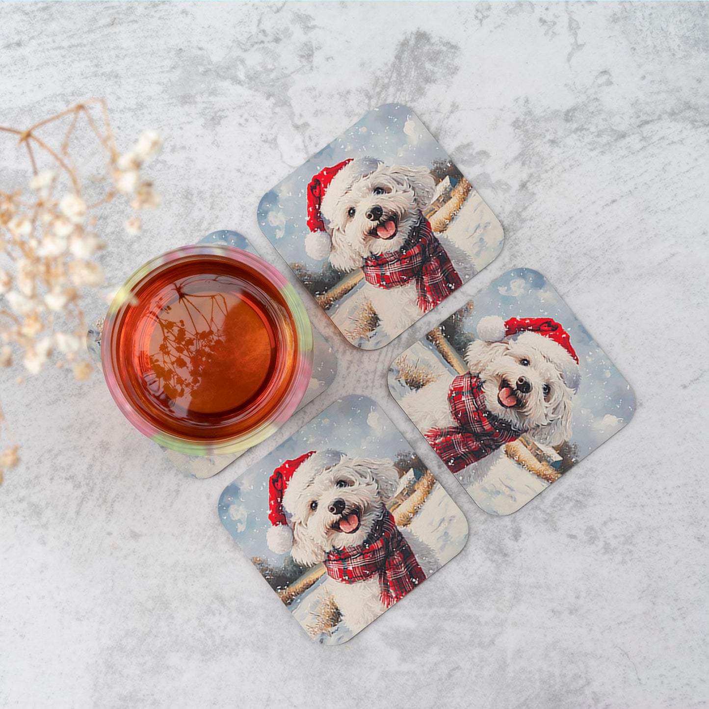 Christmas Bischon Frise Coasters