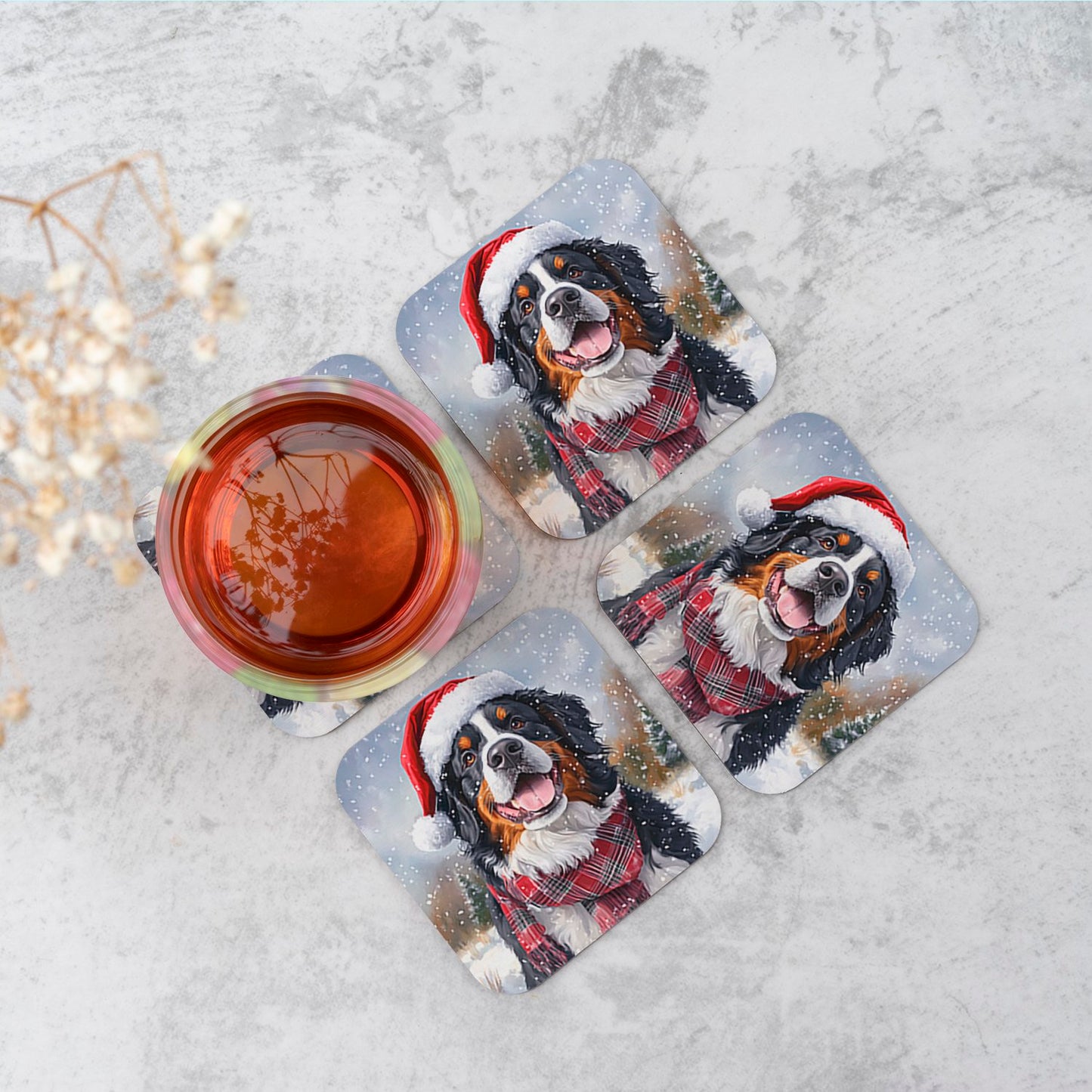 Christmas Bernese Mountain Dog Coasters