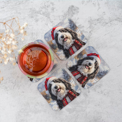 Christmas Bearded Collie Coasters