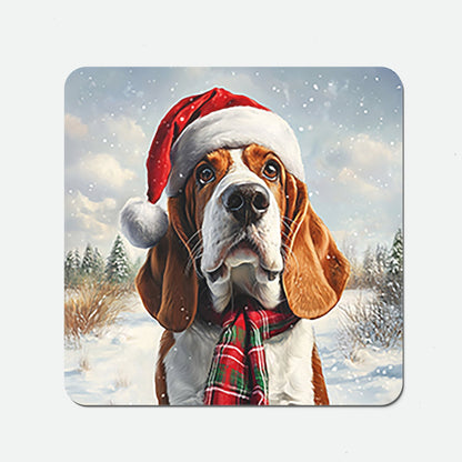 Snowy Christmas Bassett Hound Coasters