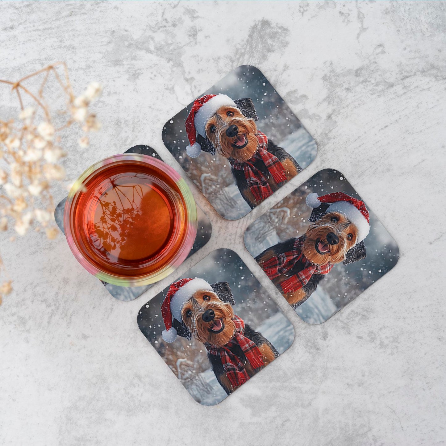 Christmas Airedale Terrier Coasters