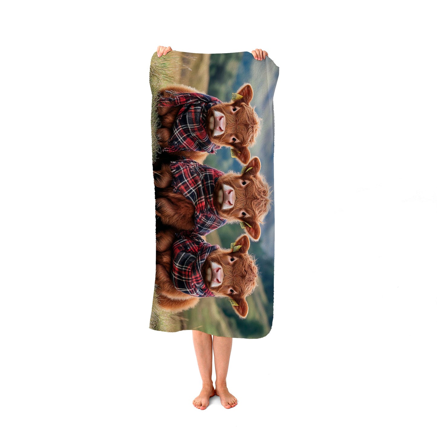 Trio Of Baby Highland Cows Beach Towel